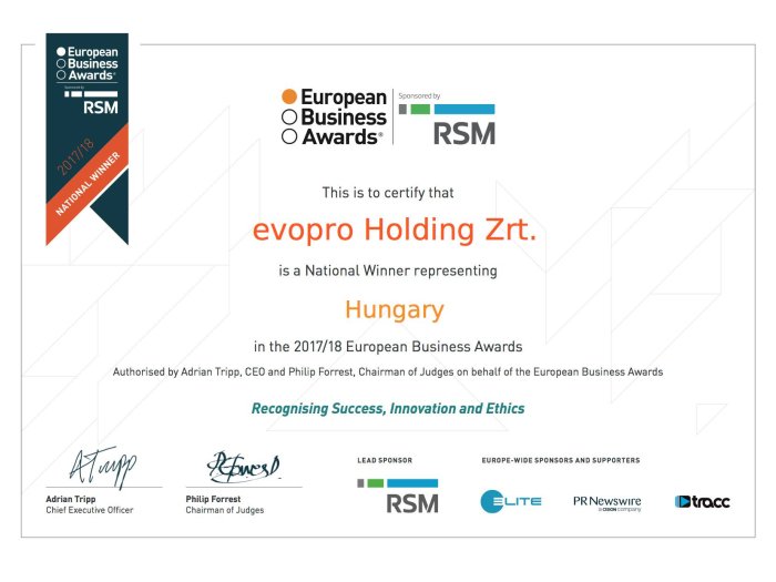 Az European Business Awards Leginnovatívabb cég díját nyertük